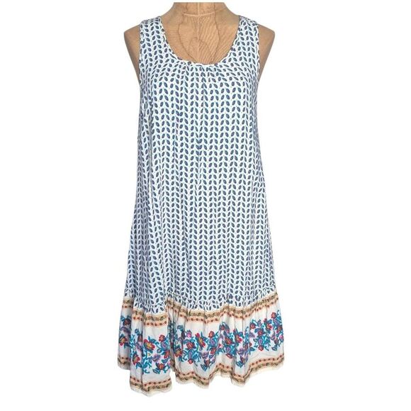 Altar'd State White & Blue Boho Dress Floral Tiered Skirt Size Medium - Picture 1 of 4